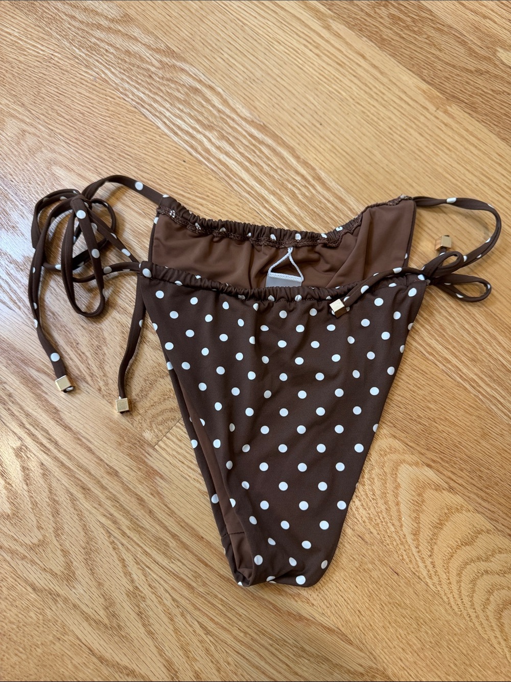 Women’s Brown Polka Dot Tie-Side Bikini Bottom